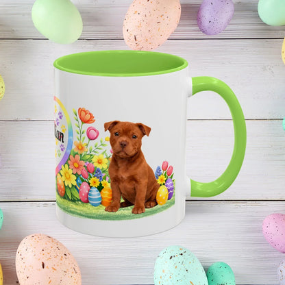 Shop our pitbull red puppy easter mug featuring the 11oz style option from MySisterIsASurvivor.