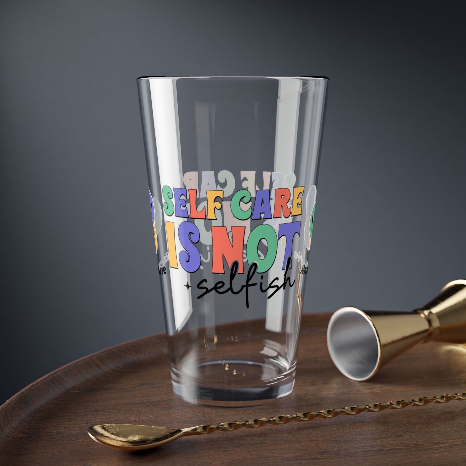 Self-Care is Not Selfish retro pint glass with personalized clear drinkware