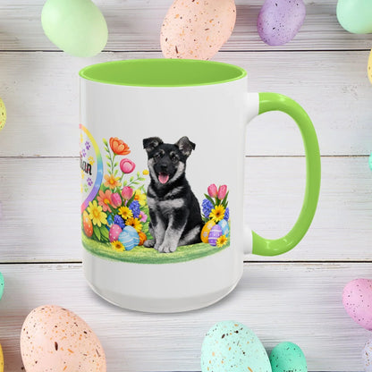 Shop our german shepherd black silver puppy easter mug featuring the 15oz style option from MySisterIsASurvivor.
