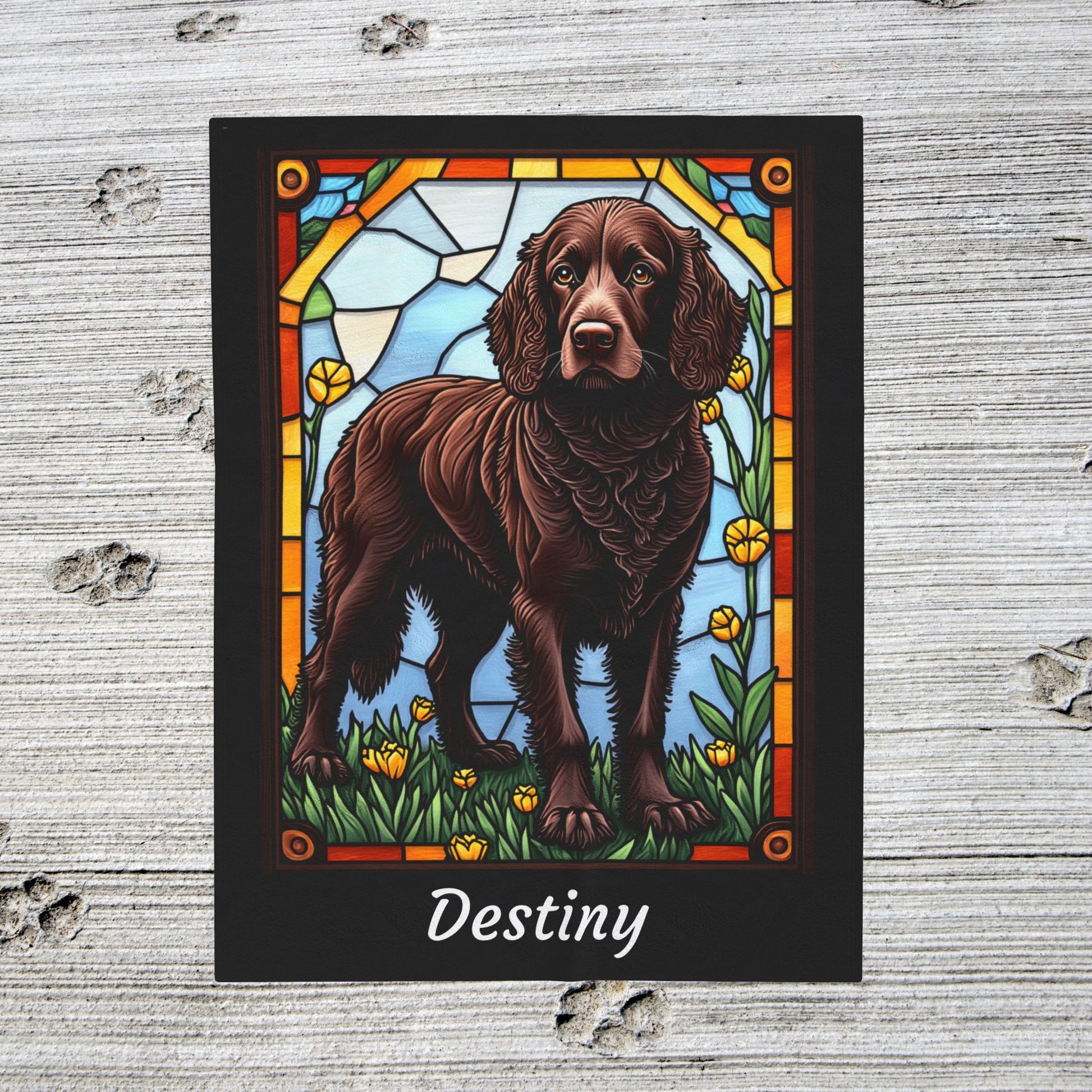 American Water Spaniel velveteen blanket, custom dog throw, personalized stained glass pet gift - MySisterIsASurvivor