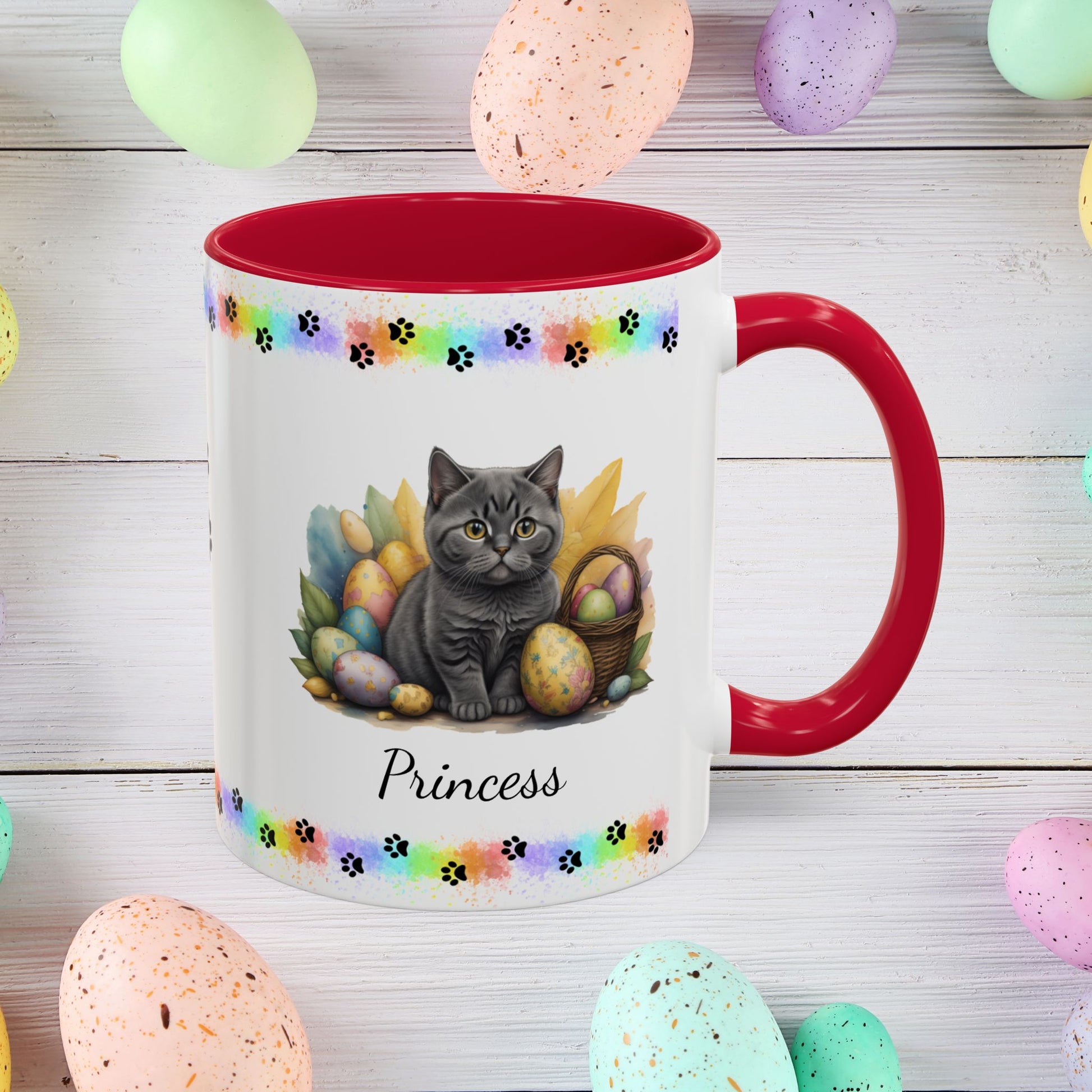 British Shorthair: Personalized Easter Kitten Coffee Mug - Adorable Cat Design, Mental Health Gift, 11oz & 15oz, 12 Color Choices, Easter Gifts & Décor