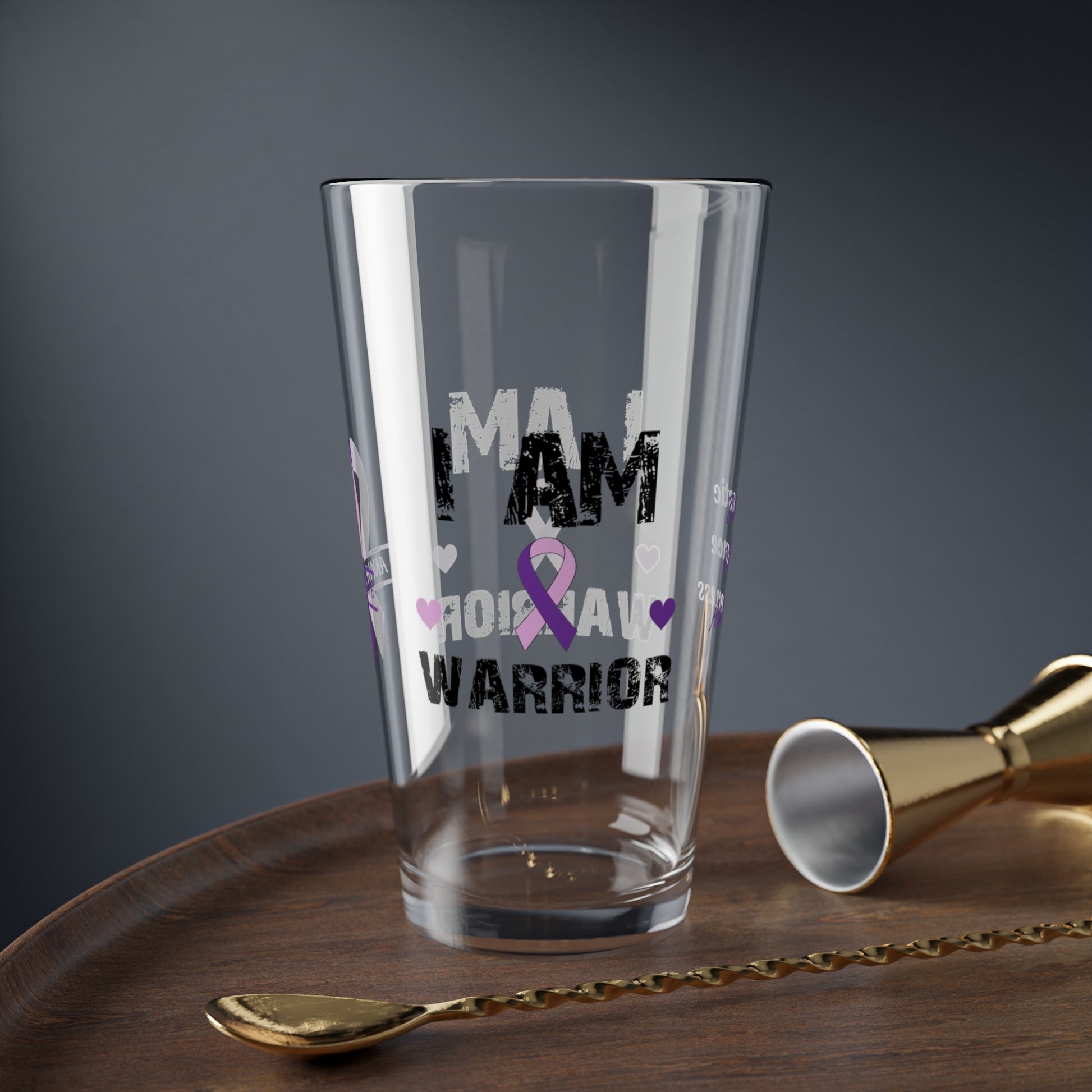 I am of a Warrior: Personalized Domestic Violence Awareness Warrior Pint Glass - Proud Family Member