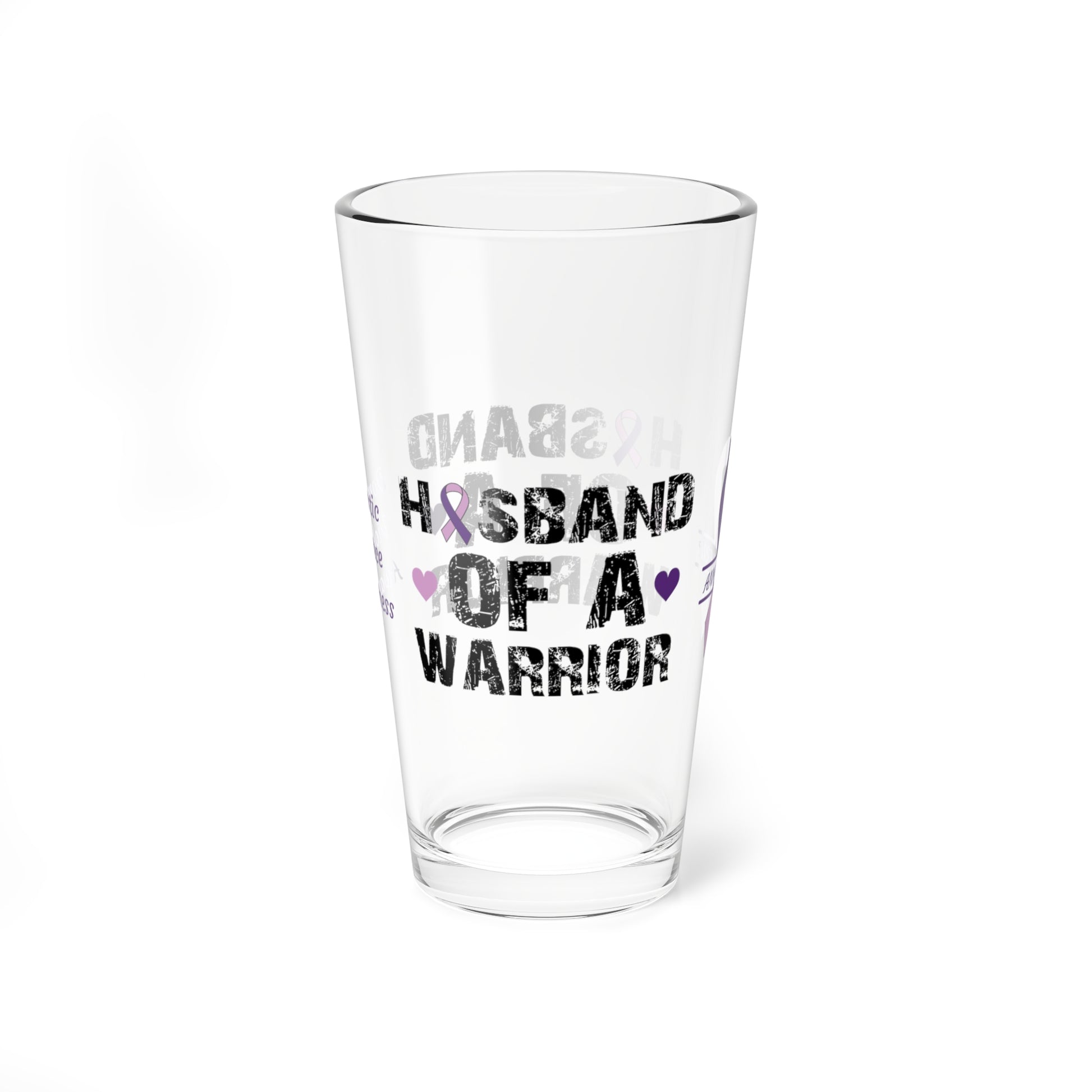 Husband of a Warrior: Personalized Domestic Violence Awareness Warrior Pint Glass - Proud Family Member