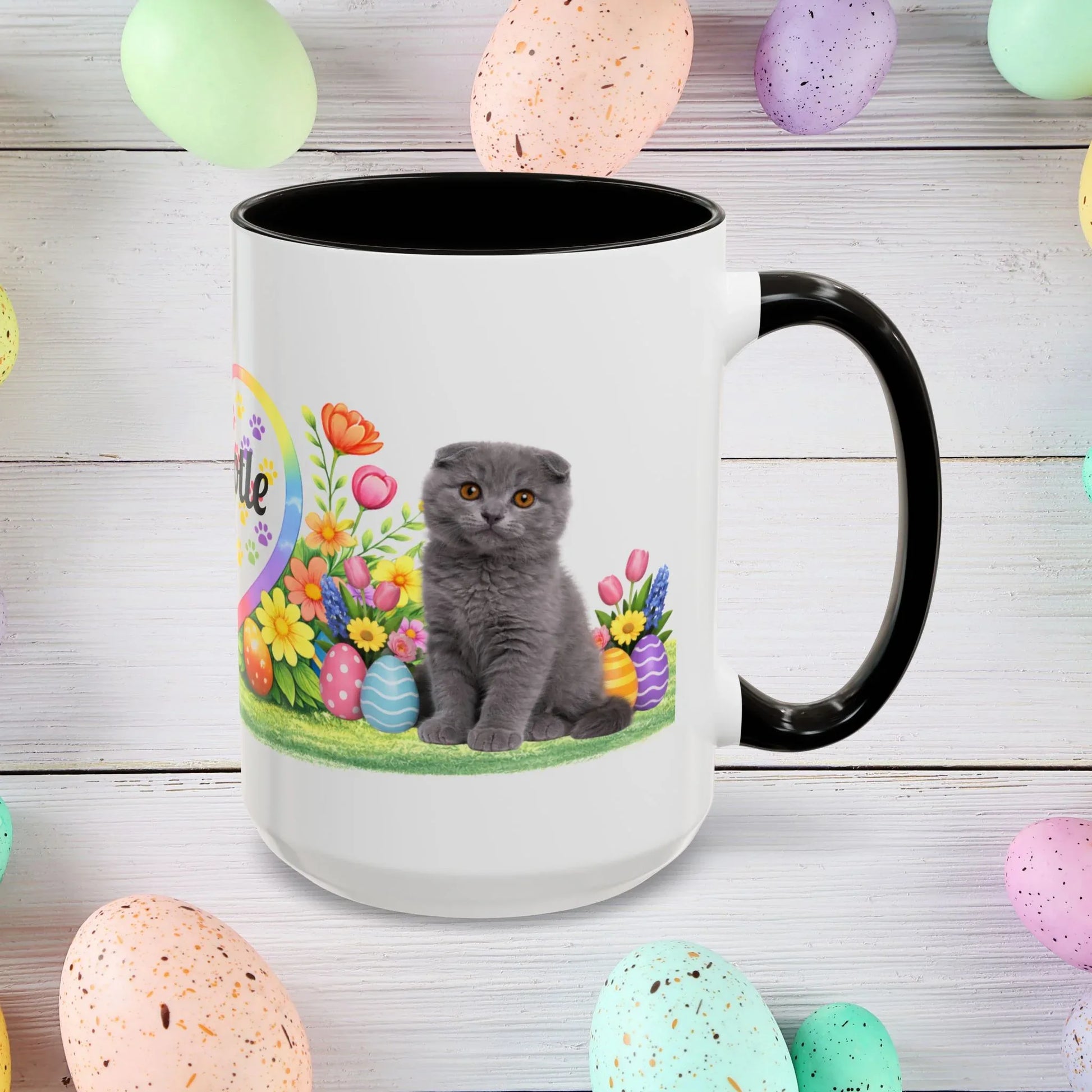 Shop our scottish fold kitten easter mug featuring the 15oz style option from MySisterIsASurvivor.