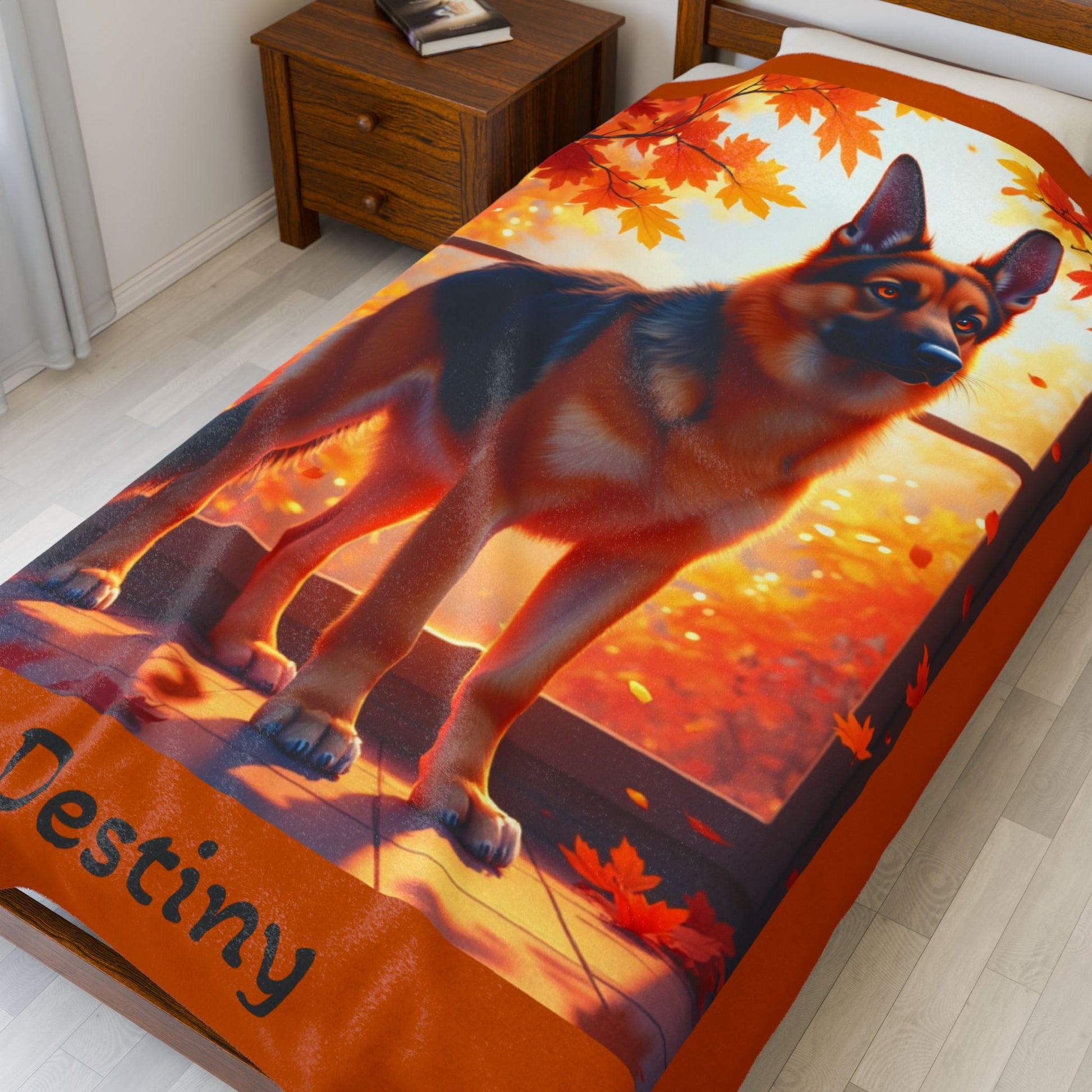 Black and Red German Shepherd velveteen plush blanket, personalized dog throw for GSD parents - MySisterIsASurvivor