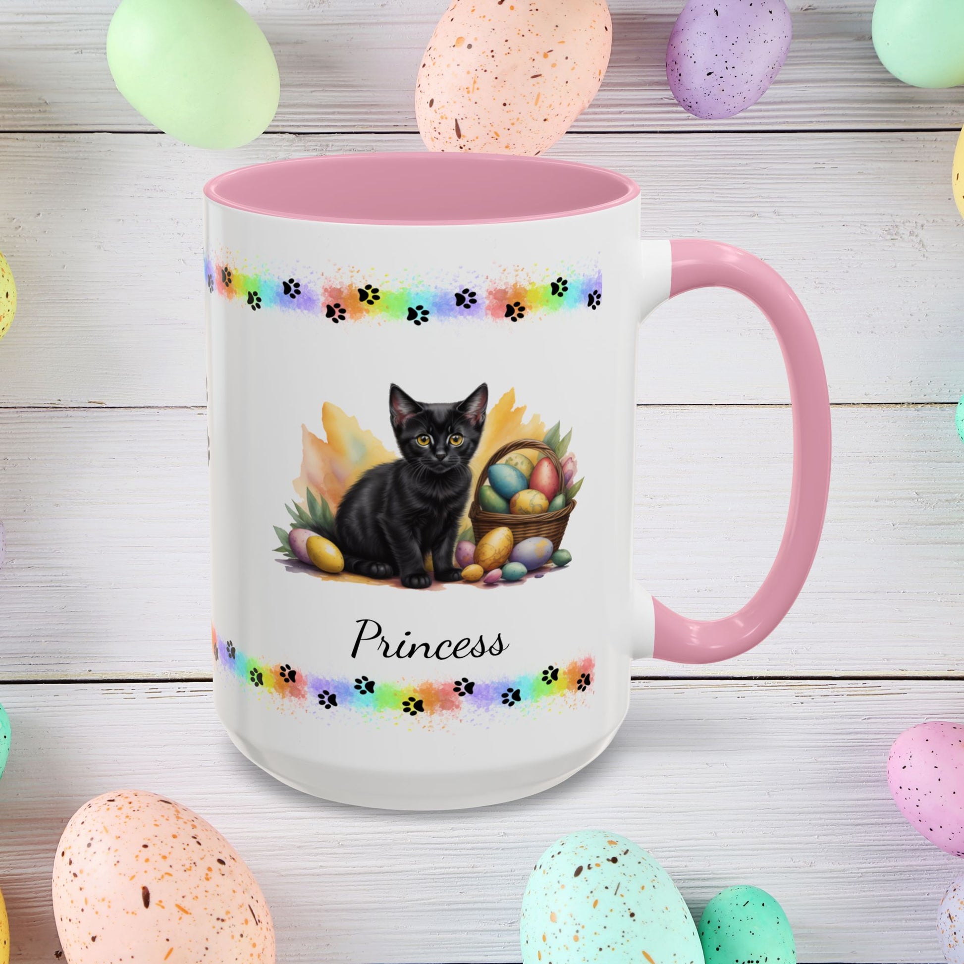 Bombay: Personalized Easter Kitten Coffee Mug - Adorable Cat Design, Mental Health Gift, 11oz & 15oz, 12 Color Choices, Easter Gifts & Décor