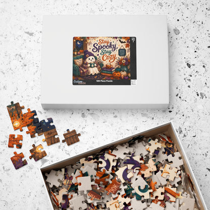Stay Spooky Stay Cozy Halloween Puzzle - Ghost in Armchair with Boo-tiful Day Pillow and Ghost Stories Books