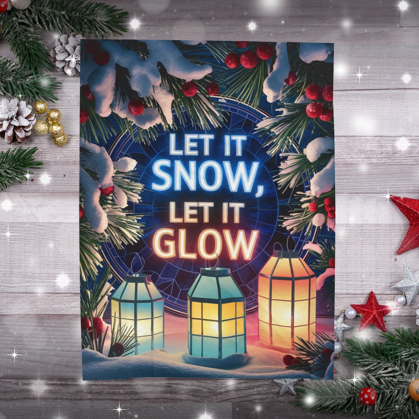 Christmas blanket “Let It Snow, Let It Glow” festive holiday throw with cozy winter design