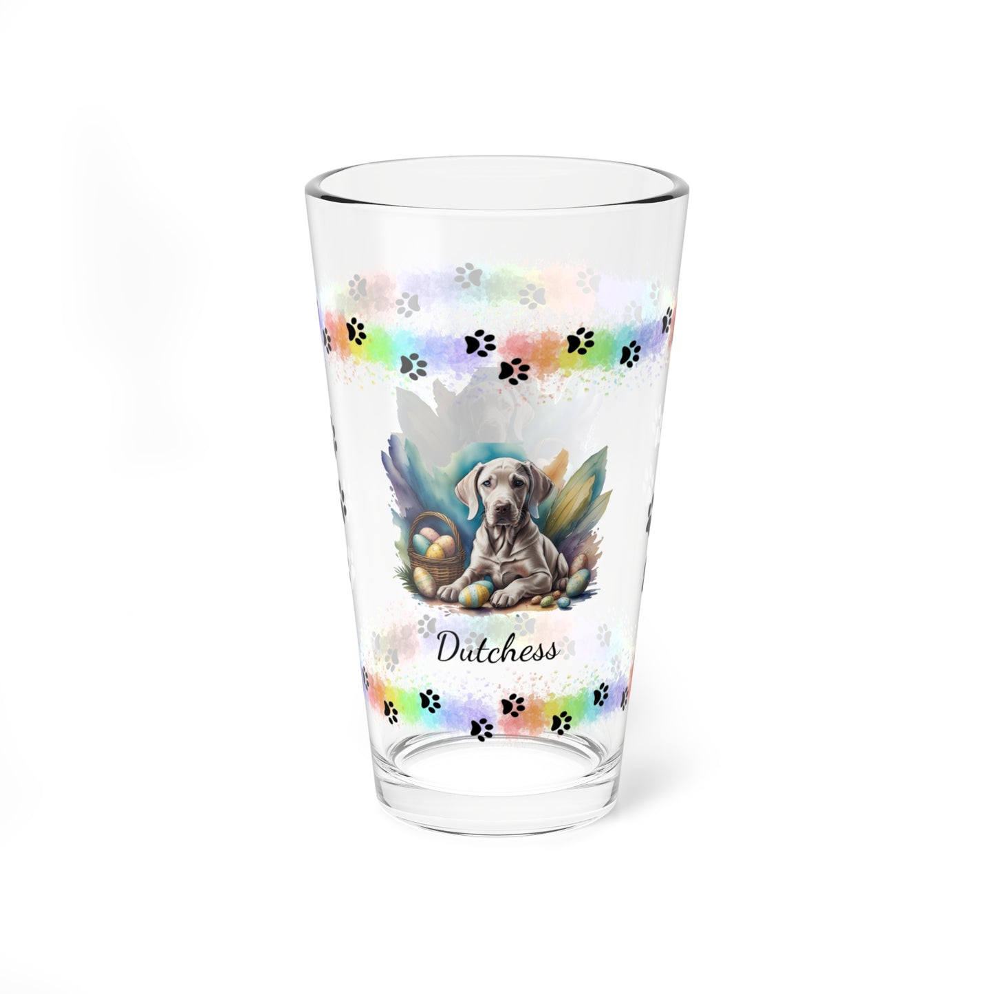 Weimaraner (Taupe) Personalized Easter Puppy 16oz Pint Glass - Custom Dog Design, Mental Health Gift, Easter Décor, and Festive Celebrations