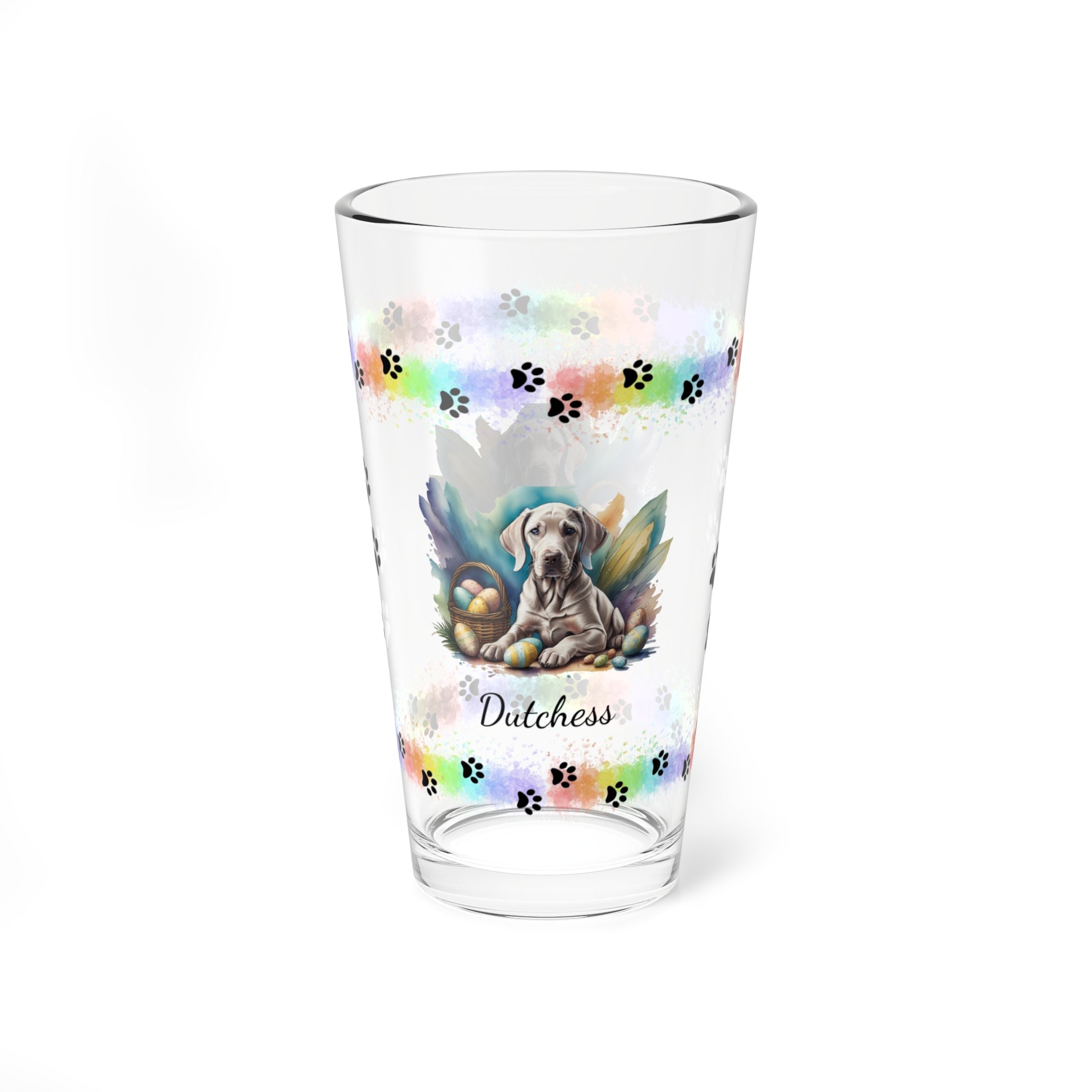 Weimaraner (Taupe) Personalized Easter Puppy 16oz Pint Glass - Custom Dog Design, Mental Health Gift, Easter Décor, and Festive Celebrations