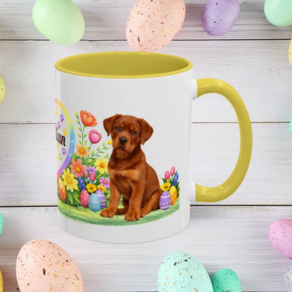 Shop our rottweiler red puppy easter mug featuring the 15oz style option from MySisterIsASurvivor.