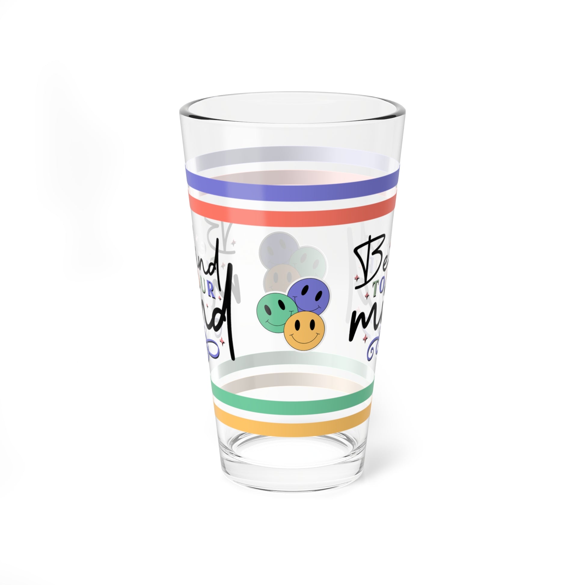 Be Kind To Your Mind Retro Pint Glass - 16oz Mental Health Drinkware, Clear Glass for Beverages