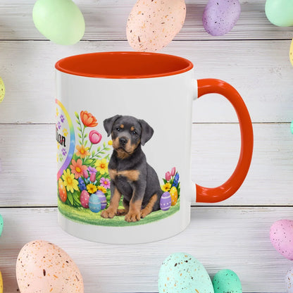 Shop our rottweiler blue puppy easter mug featuring the 11oz style option from MySisterIsASurvivor.