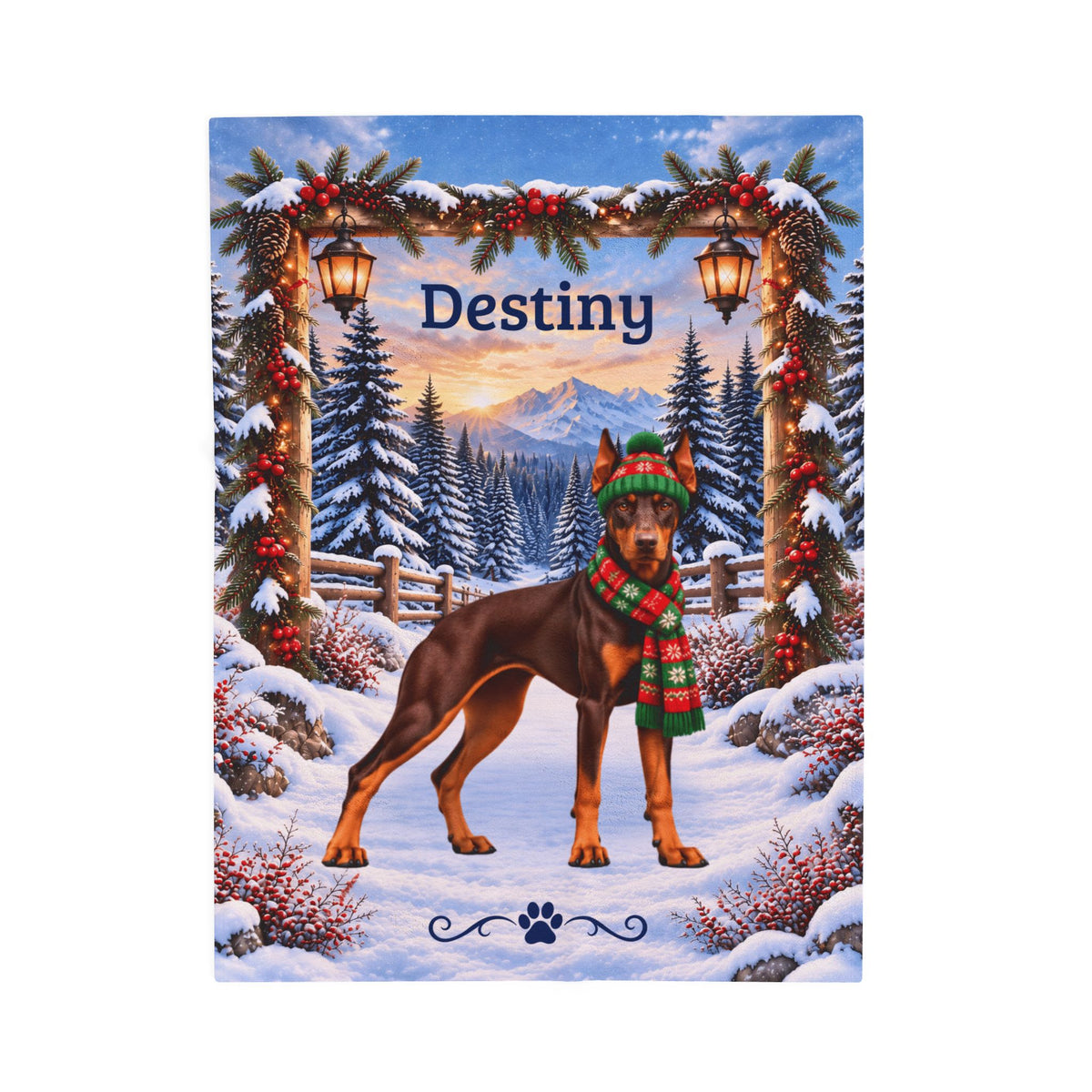 Doberman (Red & Rust Coat) - Personalized Winter Blanket, Custom Name Velveteen Throw