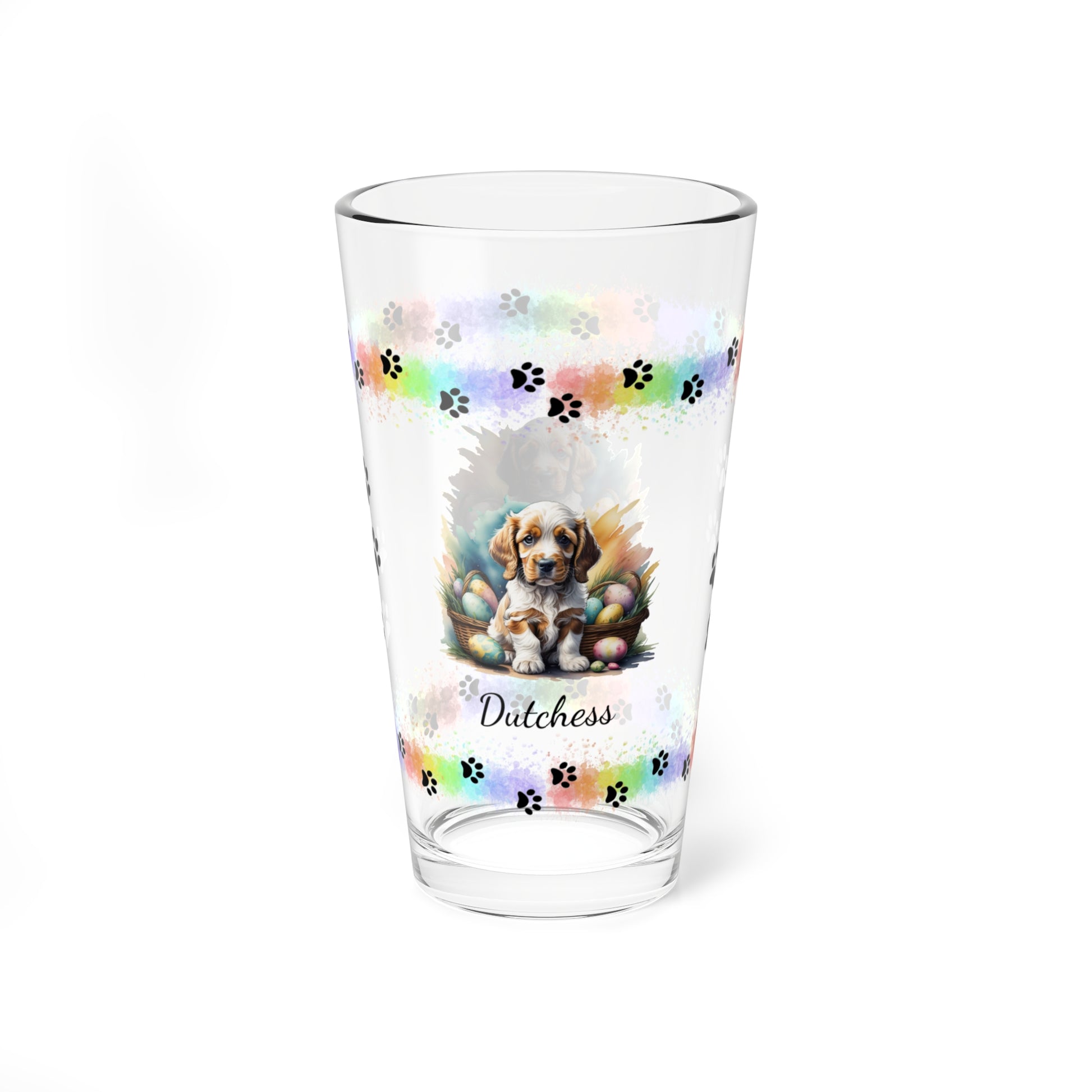 Cocker Spaniel (Orange Roan) Personalized Easter Puppy 16oz Pint Glass - Custom Dog Design, Mental Health Gift, Easter Décor, and Festive Celebrations