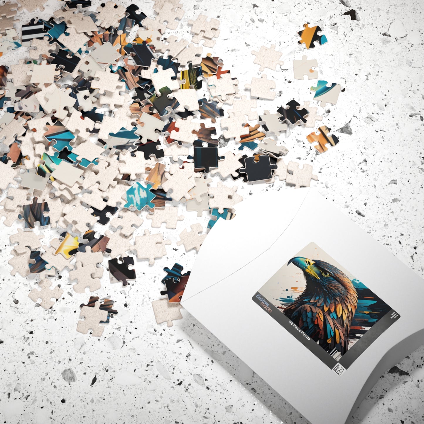Eagle's Strength - Graffiti-Style Eagle Portrait Puzzle with Bold Brushstrokes in Teal and Orange