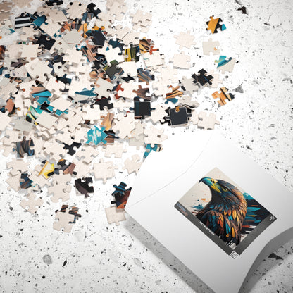 Eagle's Strength - Graffiti-Style Eagle Portrait Puzzle with Bold Brushstrokes in Teal and Orange