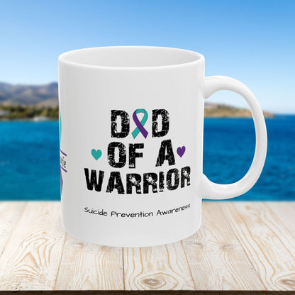 Dad of a Warrior ceramic mug - suicide prevention support and empowering gift for fathers