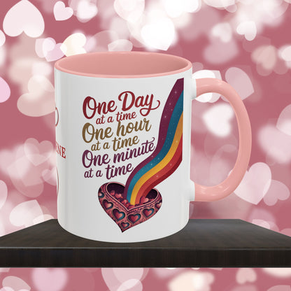 One Day At A Time: Personalized Valentine's Day Affirmation Mug – Inspiring Positivity and Emotional Wellness, 11oz or 15oz