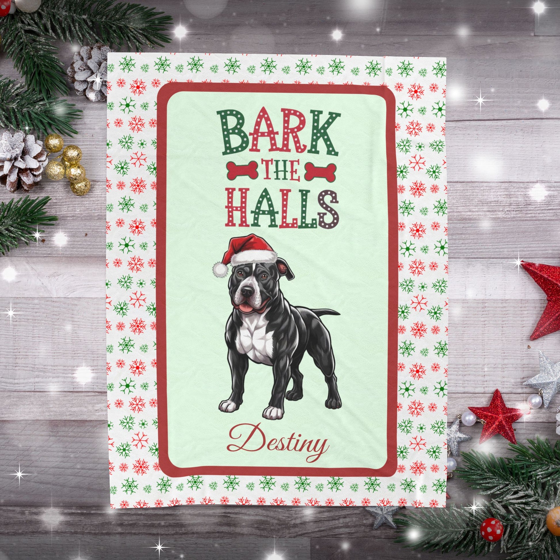 Pitbull (Black & White) luxury velveteen blanket cozy holiday throw gift for dog lovers and festive seasonal décor