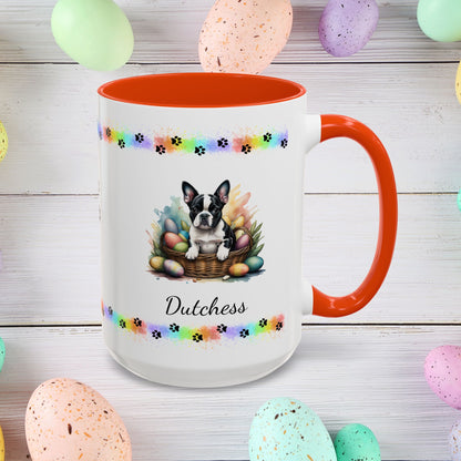 Boston Terrier: Personalized Easter Puppy Coffee Mug - Adorable Dog Design, Mental Health Gift, 11oz & 15oz, 12 Color Choices, Easter Gifts & Décor
