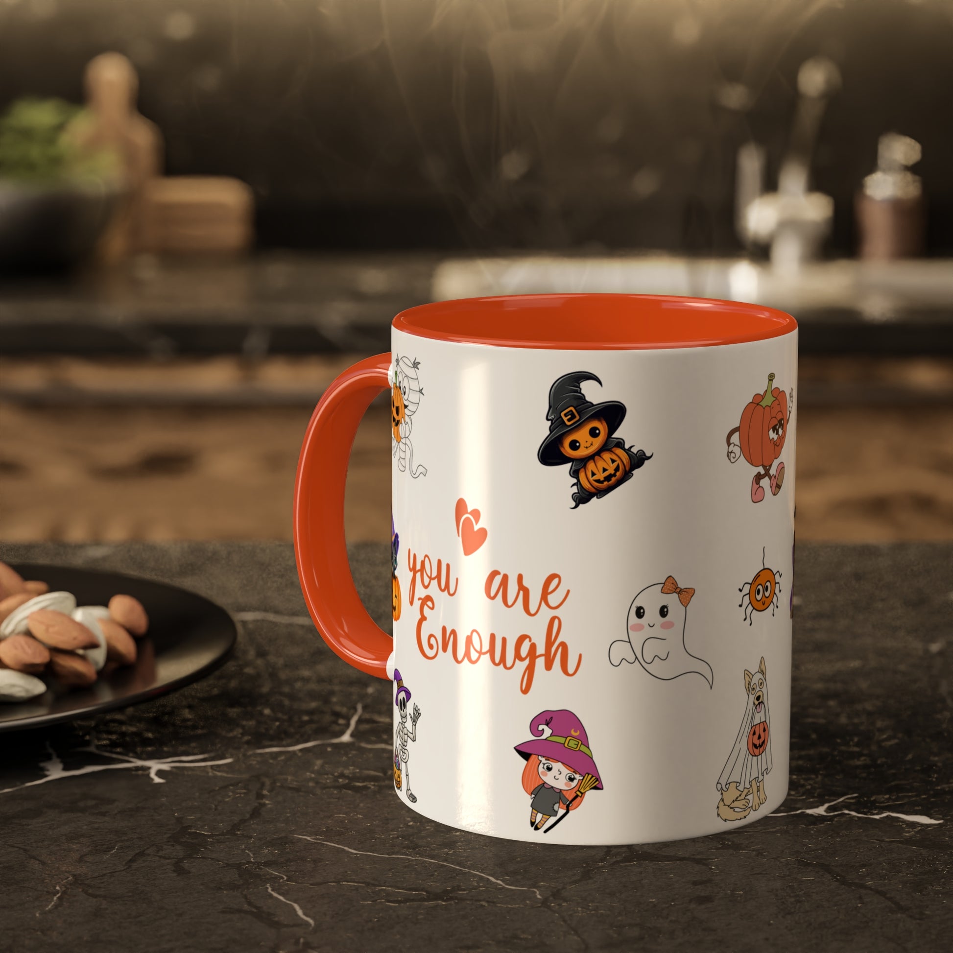 You Are Enough - Halloween Affirmation Mug - 11oz Ceramic Coffee Cup with Positive Quotes & Cute Vibes