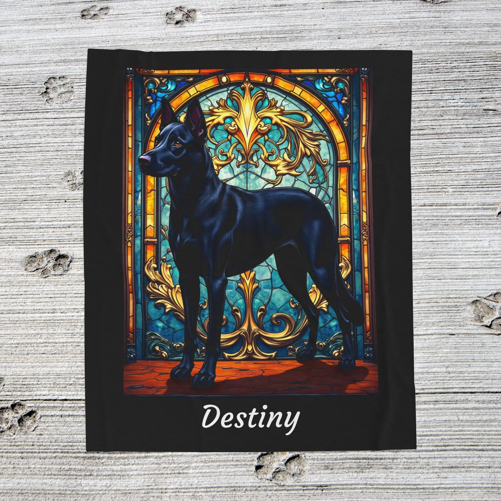 Belgian Malinois black velveteen blanket, custom stained glass dog throw, personalized pet lover gift - MySisterIsASurvivor