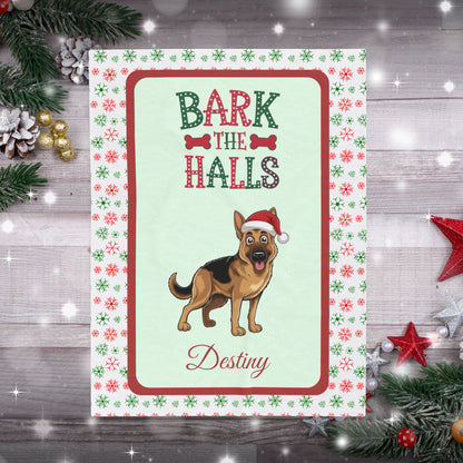 German Shepherd Personalized Velveteen Blanket - Breed-specific cozy Bark The Halls dog throw