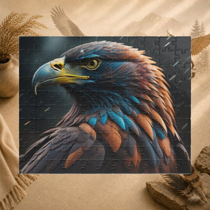 Eagle's Inspiration - Naturalistic Eagle Portrait Puzzle with Warm Brown Feathers and Stormy Background