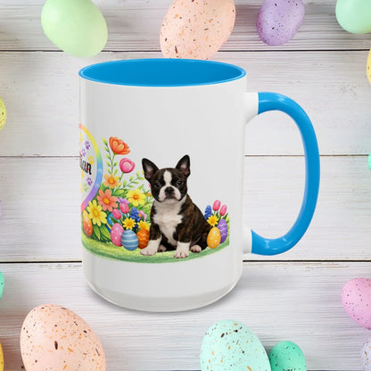 Shop our boston terrier brindle puppy easter mug featuring the 15oz style option from MySisterIsASurvivor.