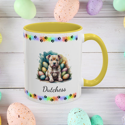 Pitbull (Tan): Personalized Easter Puppy Coffee Mug - Adorable Dog Design, Mental Health Gift, 11oz & 15oz, 12 Color Choices, Easter Gifts & Décor