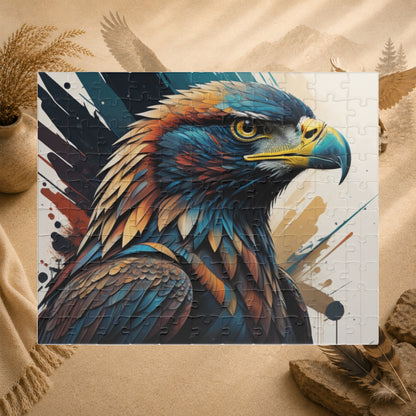 Raptor Resilience - Graffiti Mural Eagle Portrait Puzzle with Teal, Copper, and Dark Blue Feathers
