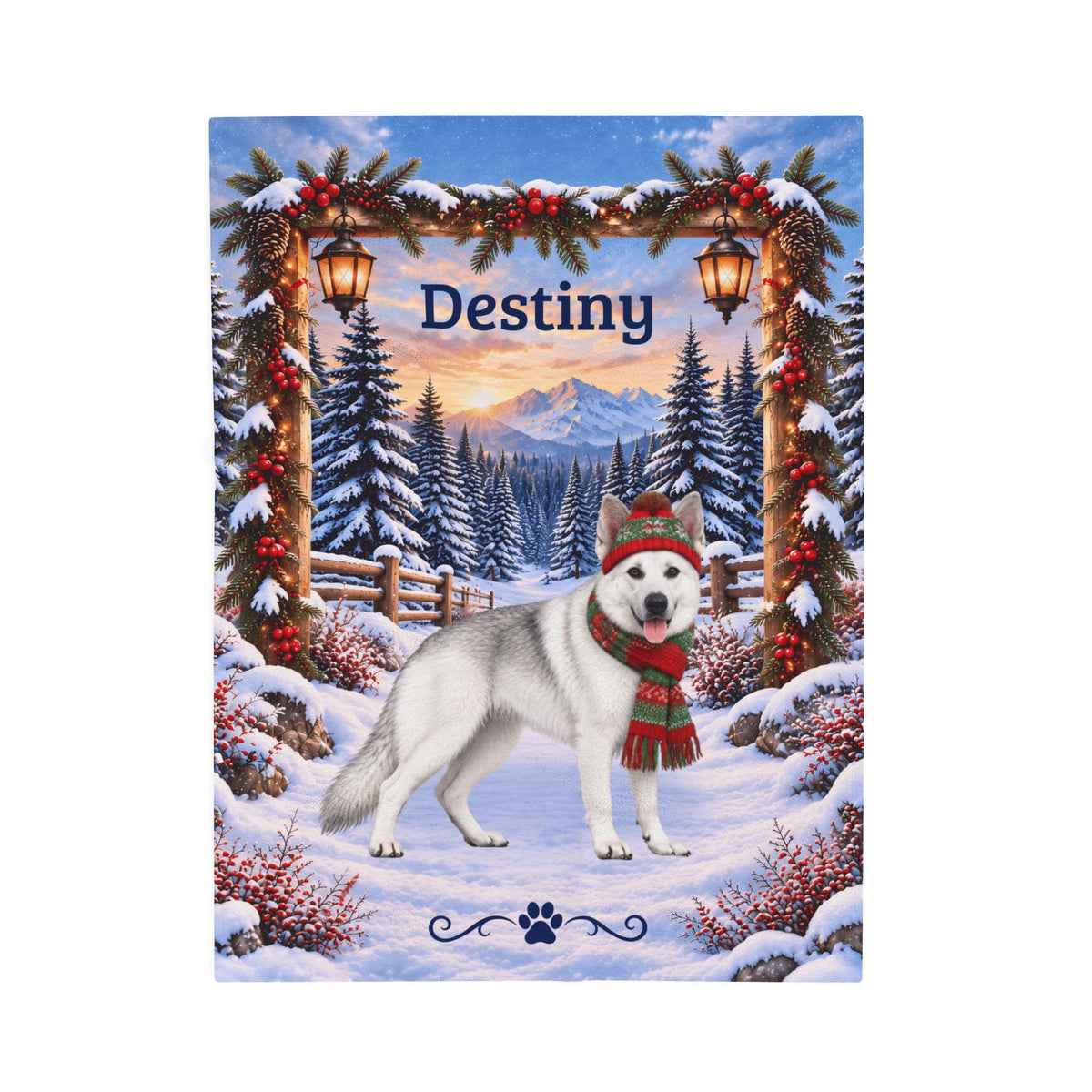 German Shepherd (White Coat, Recessive Saddle) - Personalized Winter Blanket, Custom Name Throw - MySisterIsAsurvor