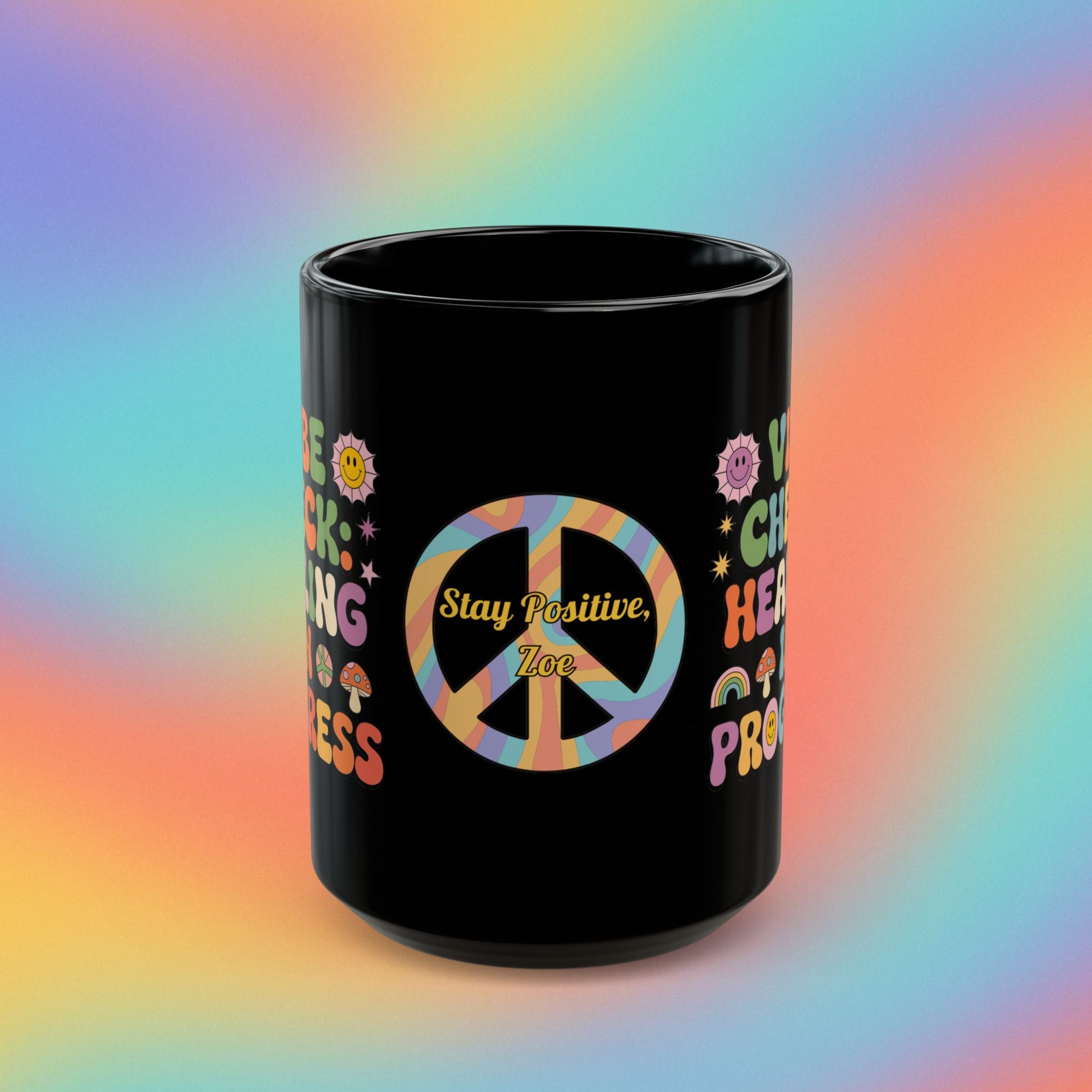Vibe Check Healing in Progress Retro 70s Mug, Groovy Self-Care Coffee Gift - MySisterIsASurvivor