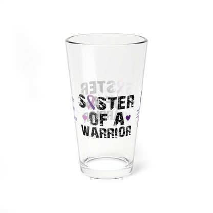 Sister of a Warrior: Personalized Domestic Violence Awareness Warrior Pint Glass - Proud Family Member