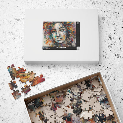 Pathway to Resilience - Sketch and Watercolor Woman's Portrait Puzzle with Ink Drips and Curly Hair