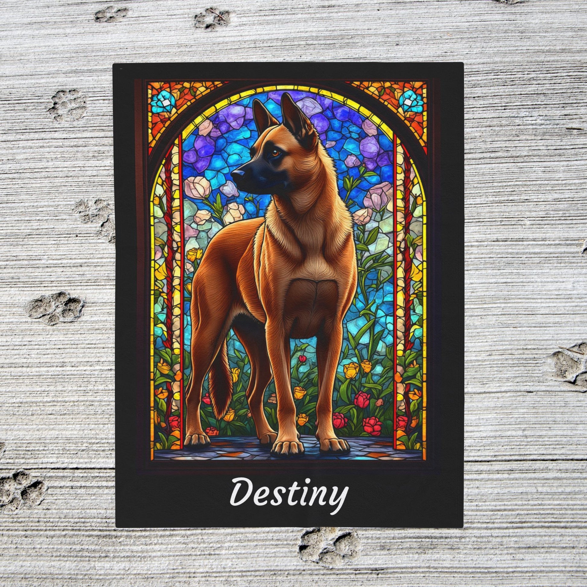 Belgian Malinois red velveteen blanket, stained glass dog throw, personalized pet lover gift - MySisterIsASurvivor