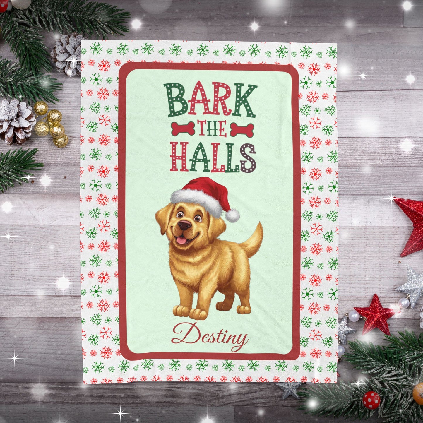 Labrador Retriever (Yellow) personalized velveteen blanket, breed-specific holiday dog throw