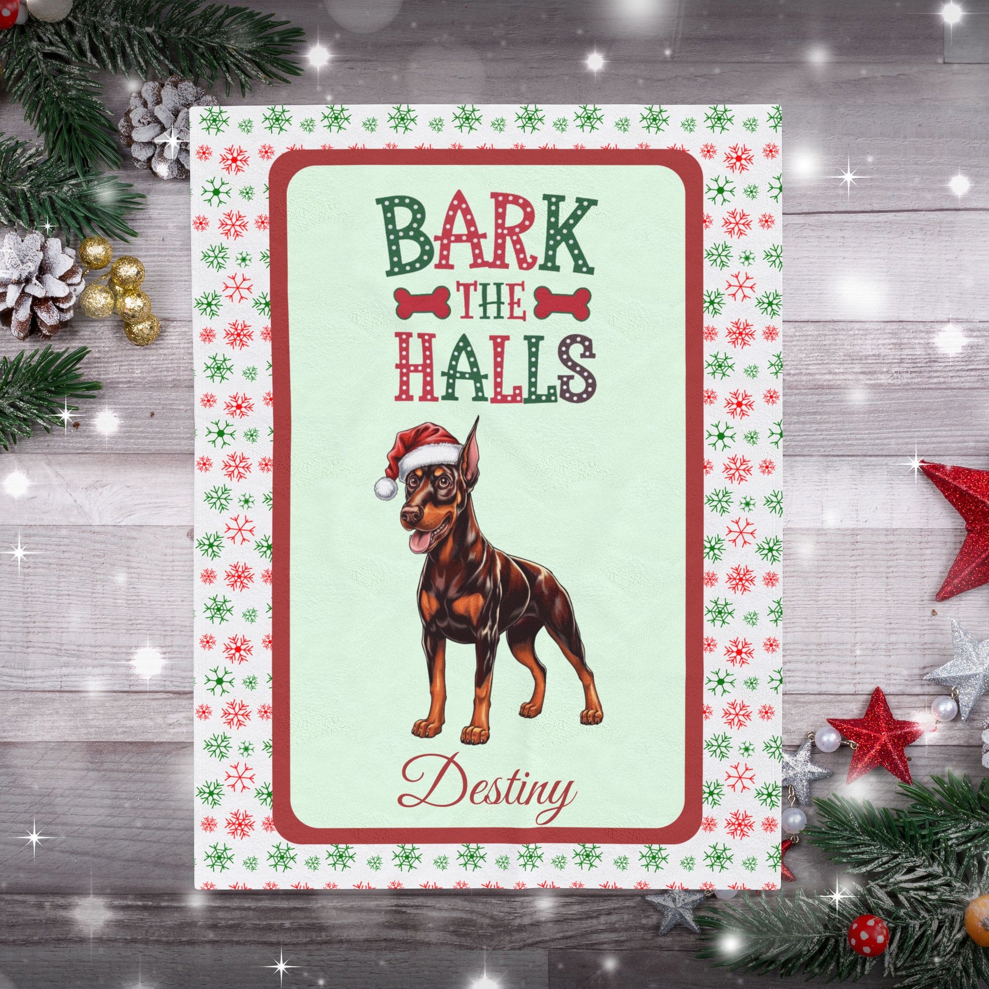 Doberman Pinscher (Red & Rust) Luxury Velveteen Blanket - festive holiday dog lover throw, cozy blanket