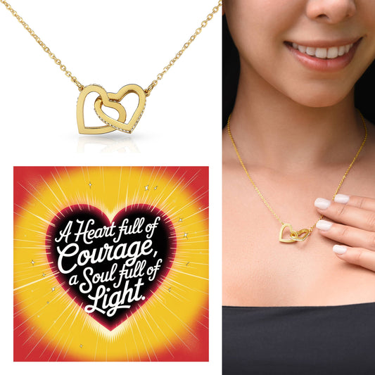 A Heart Full Of Courage, A Soul Full Of Light: Interlocking Hearts Necklace - Mental Health Gift, Self-Love, Anxiety, PTSD Support