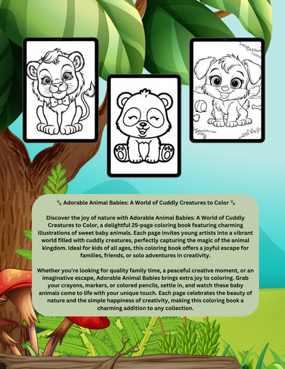 Adorable Animal Babies: A World of Cuddly Creatures to Color, Baby Animal Coloring, Animal Friends Book, Cute Animal Book Pages