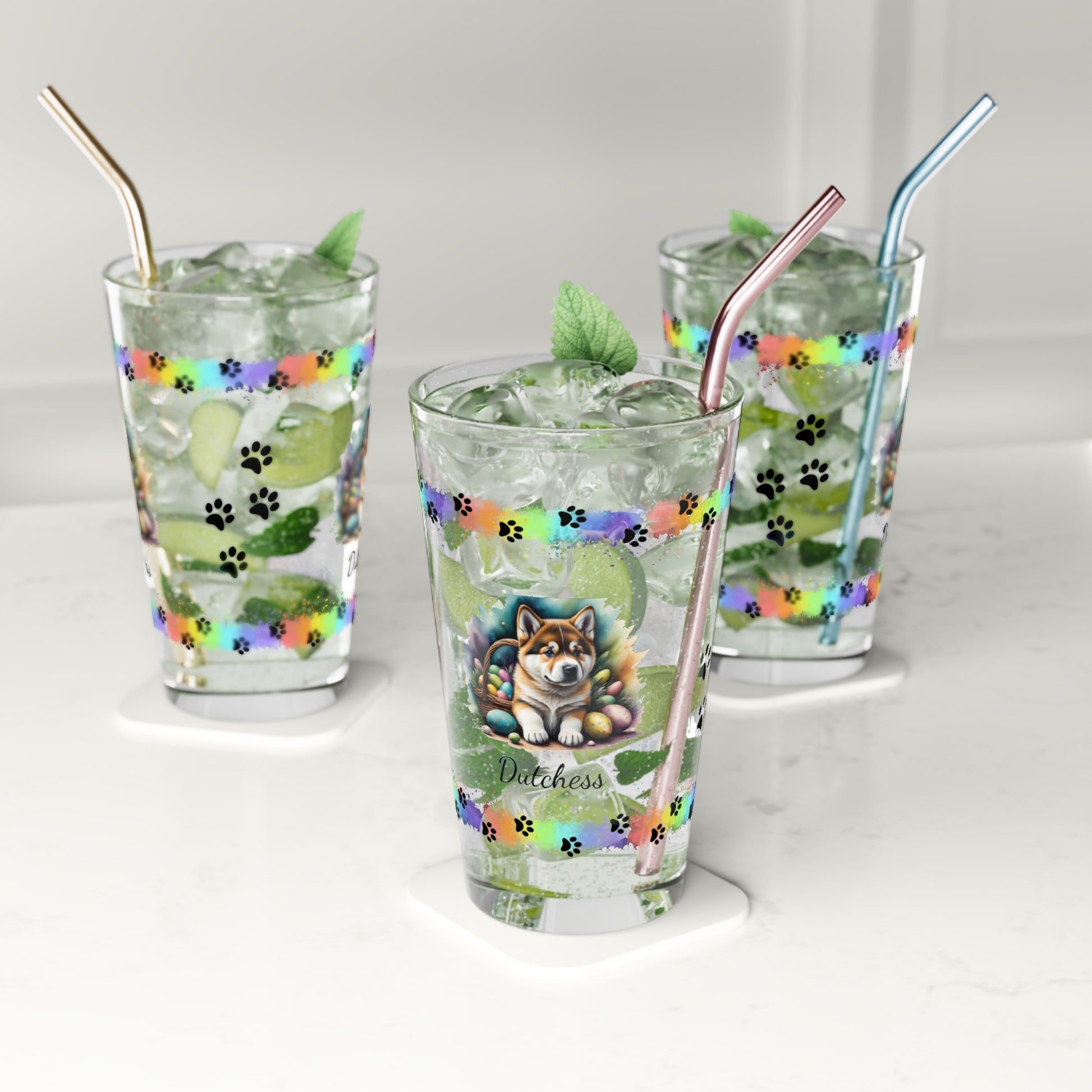 Akita Personalized Easter Puppy 16oz Pint Glass - Custom Dog Design, Mental Health Gift, Easter Décor, and Festive Celebrations