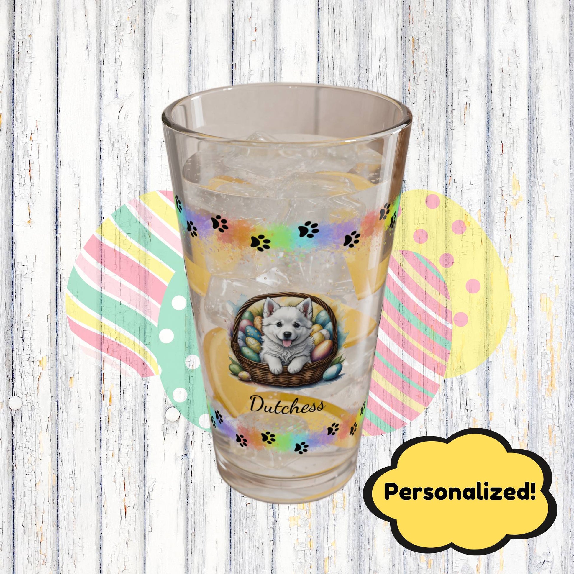 American Eskimo Personalized Easter Puppy 16oz Pint Glass - Custom Dog Design, Mental Health Gift, Easter Décor, and Festive Celebrations