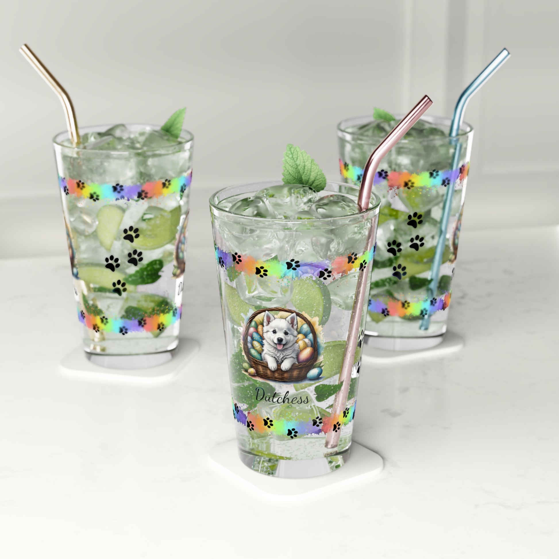 American Eskimo Personalized Easter Puppy 16oz Pint Glass - Custom Dog Design, Mental Health Gift, Easter Décor, and Festive Celebrations