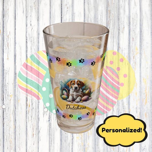 American Foxhound Personalized Easter Puppy 16oz Pint Glass - Custom Dog Design, Mental Health Gift, Easter Décor, and Festive Celebrations