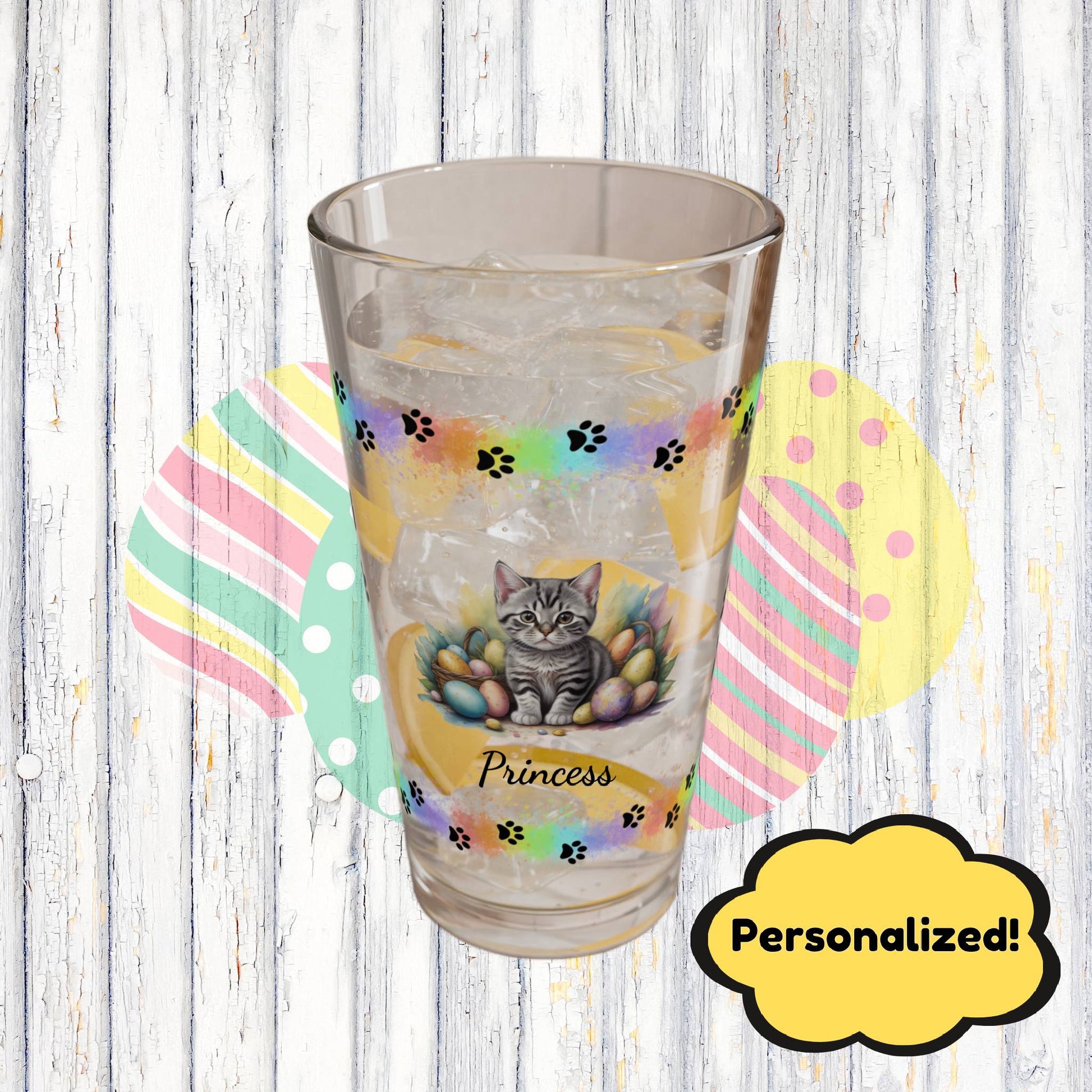 American Shorthair Easter Kitten 16oz Pint Glass - Personalized Cat-Themed Gift, Mental Health Drinkware, Holiday Décor & Easter Celebration