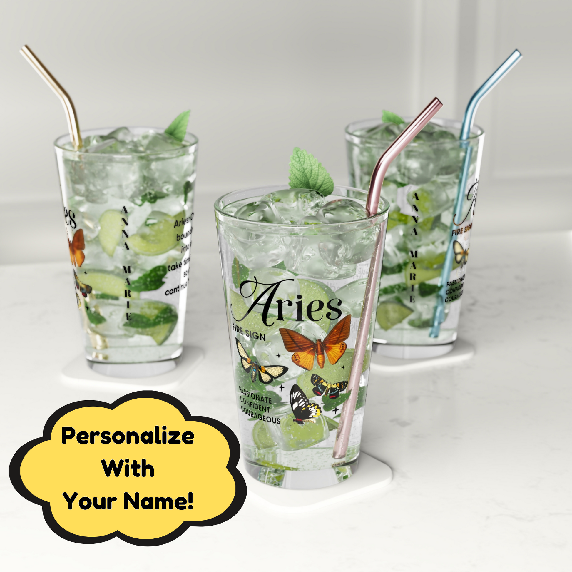 Aries Zodiac Pint Glass 16oz, Astrology Drinkware, Horoscope Gift, Zodiac Glass, Birthday Gift, Cosmic Glassware, Astrology Themed Drinkware