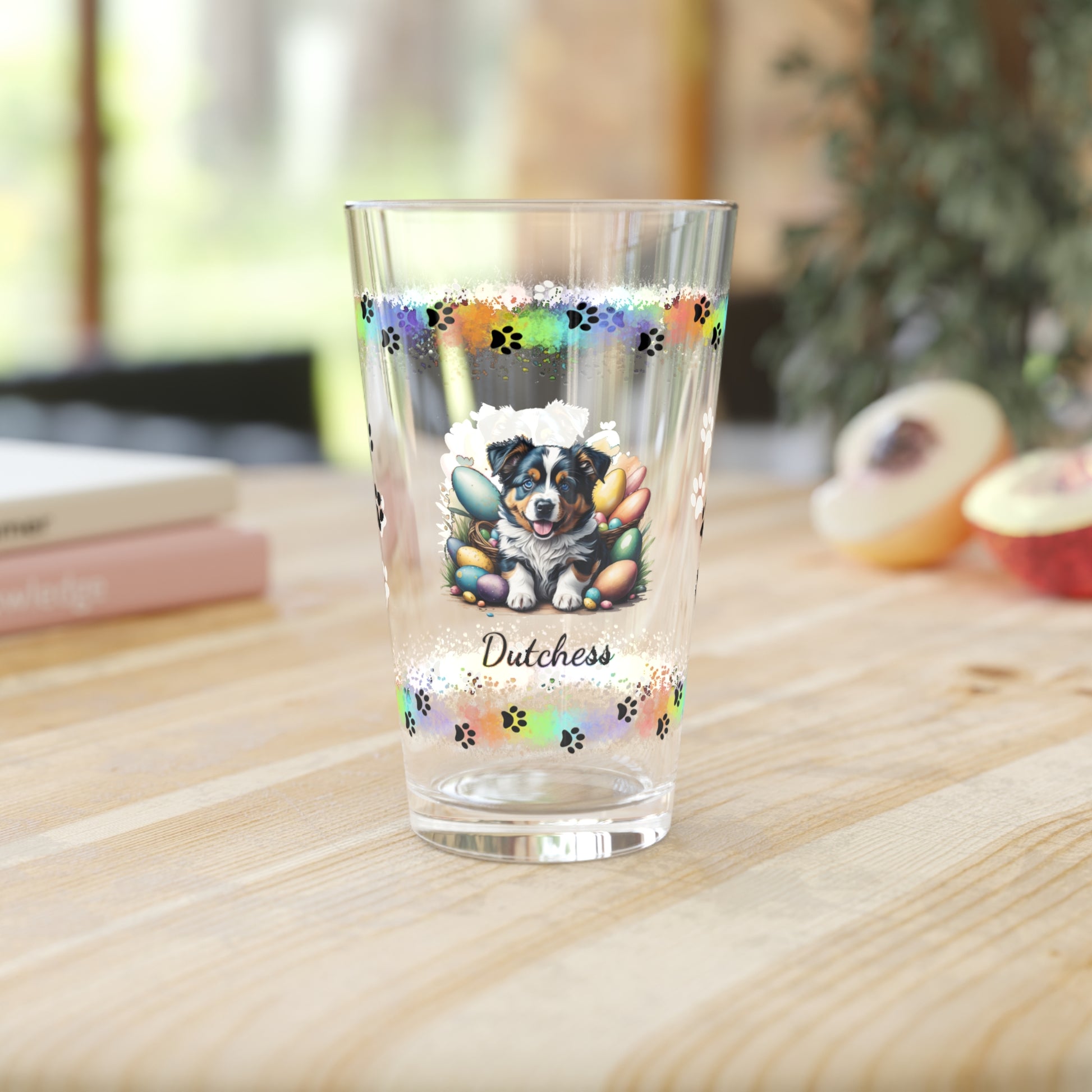 Australian Shepherd Personalized Easter Puppy 16oz Pint Glass - Custom Dog Design, Mental Health Gift, Easter Décor, and Festive Celebrations