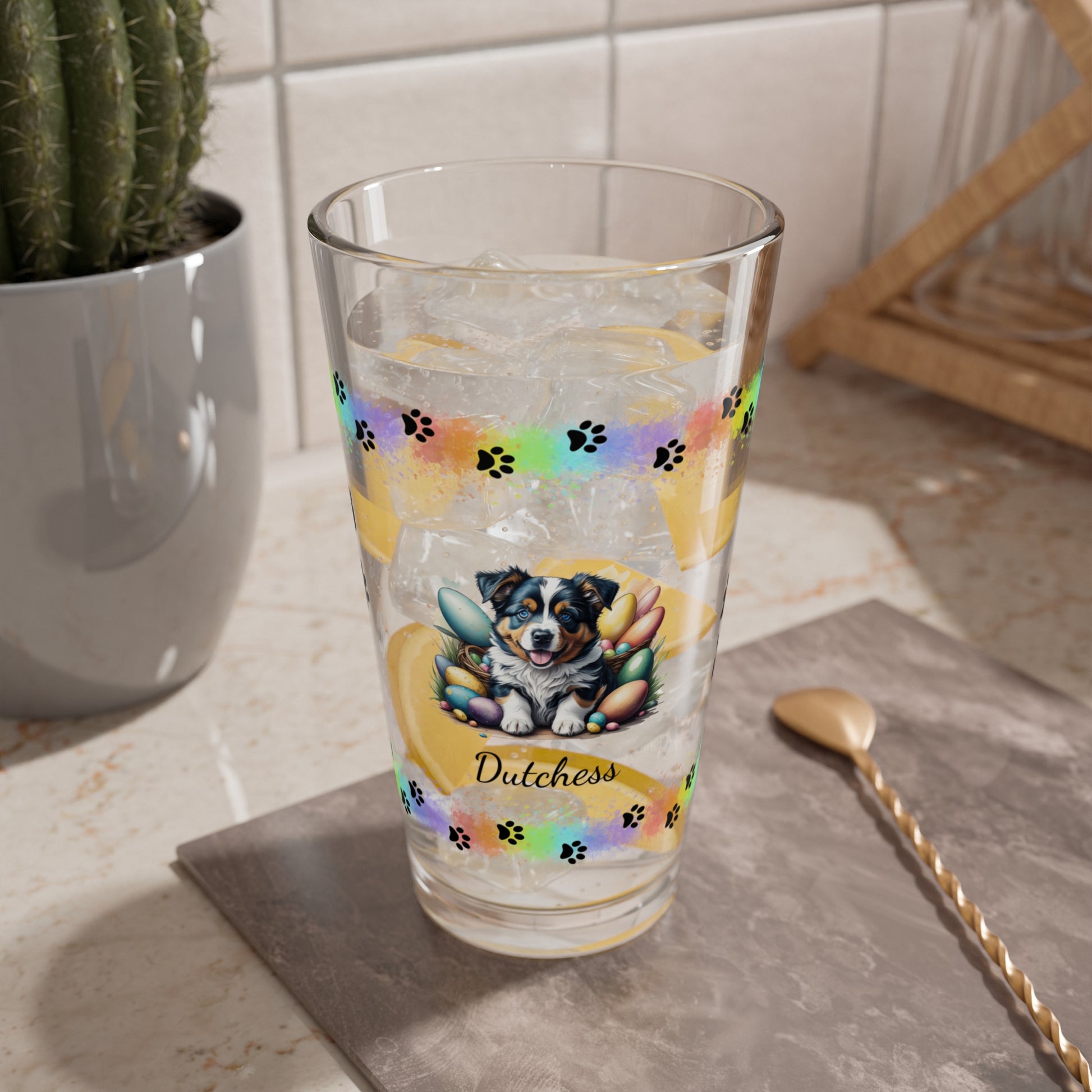 Australian Shepherd Personalized Easter Puppy 16oz Pint Glass - Custom Dog Design, Mental Health Gift, Easter Décor, and Festive Celebrations