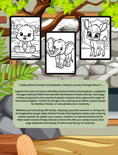 Baby Animal Friends Coloring Book: A Playful Journey Through Nature, Baby Animal Coloring, Animal Friends Book, Cute Animal Book Pages